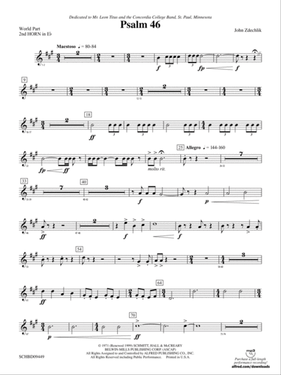 Psalm 46: (World Part) 2nd Horn in E-flat Concert Band scores gallery preview page 1