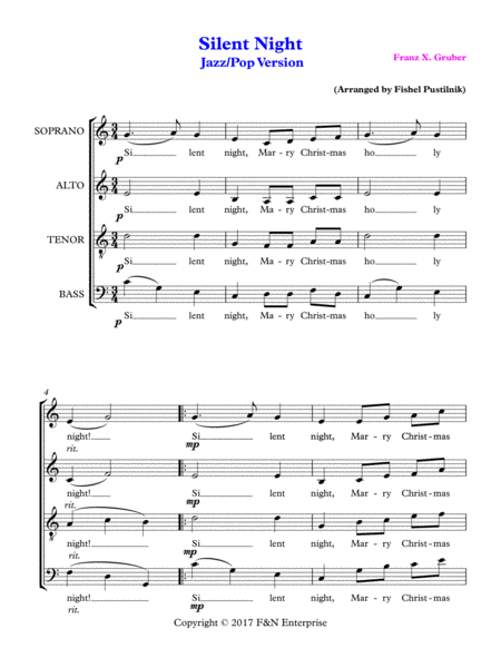 "Silent Night" for Choir: SATB (Jazz/Pop Version) image number null