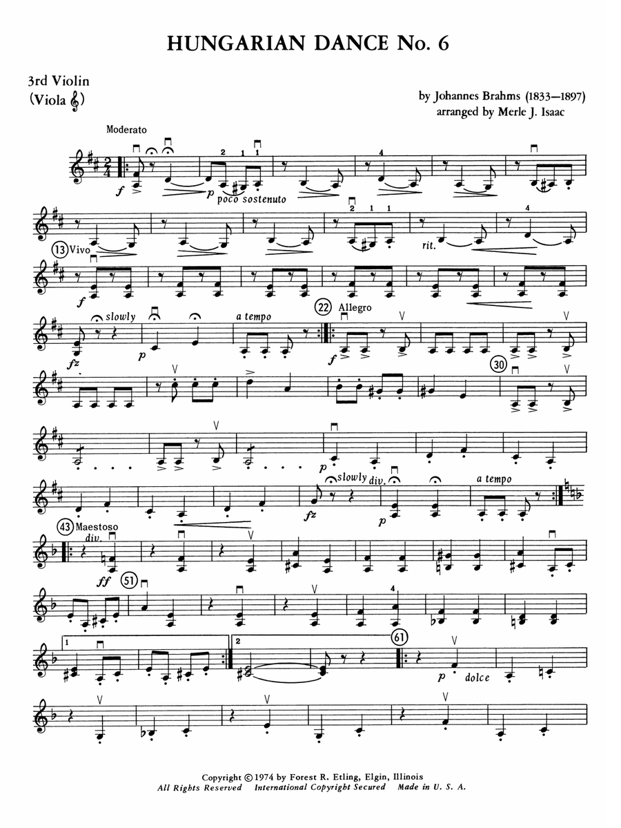 Hungarian Dance No. 6: 3rd Violin (Viola [TC])