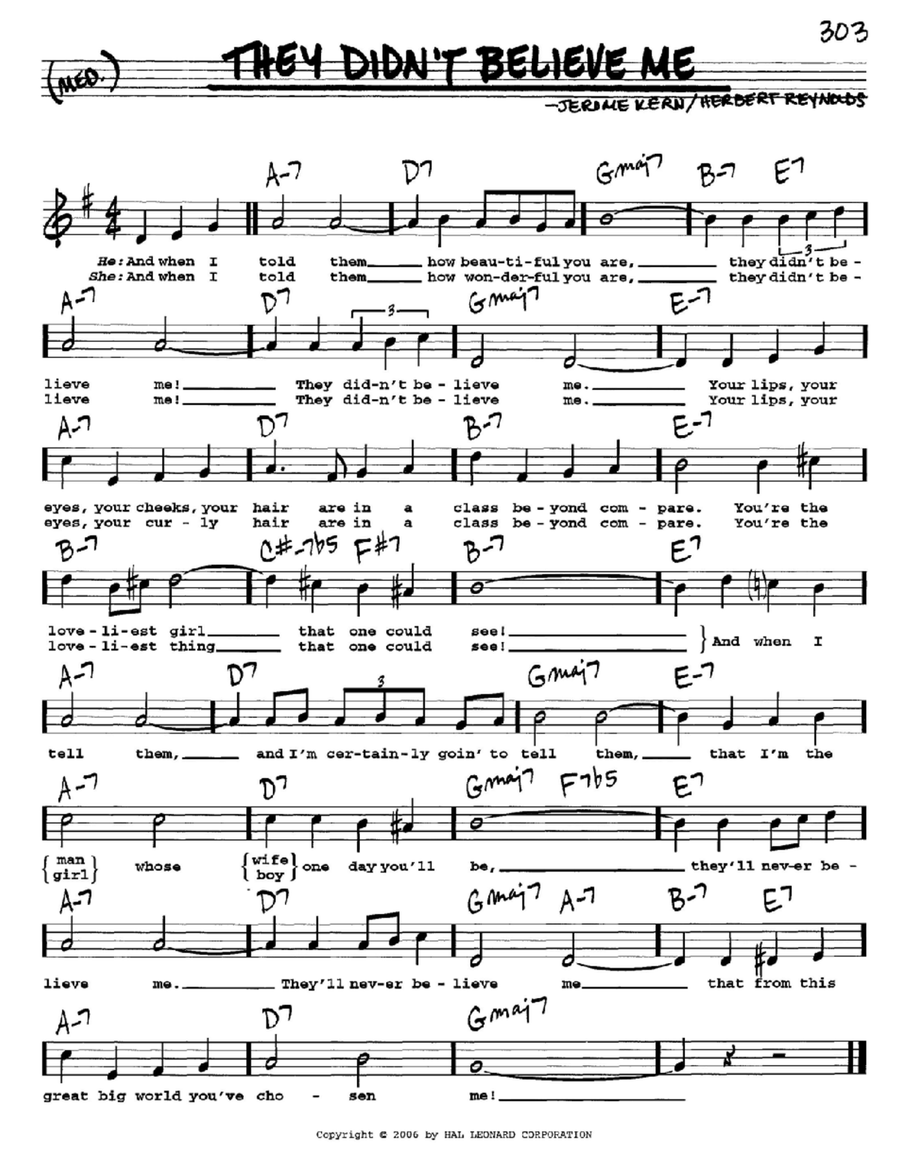 They Didn't Believe Me Voice scores gallery preview page 1