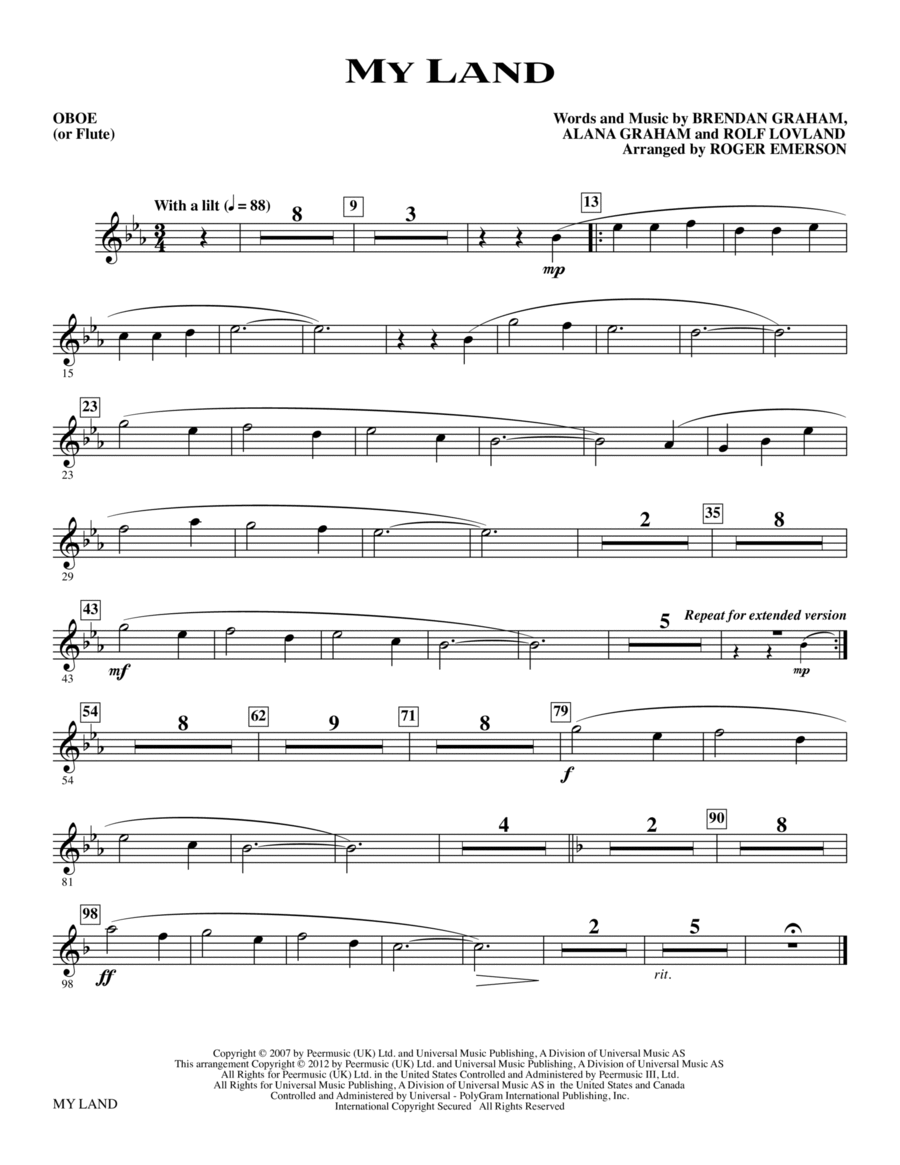 My Land (arr. Roger Emerson) - Oboe (Flute) Choir scores gallery preview page 1