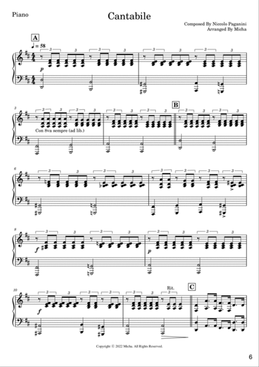Cantabile By Paganini For Flute With Guitar or Piano Flute Solo scores gallery preview page 6