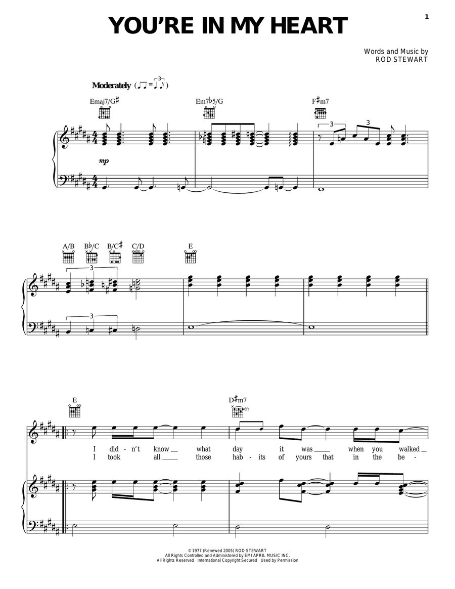 You're In My Heart Piano, Vocal, Guitar scores gallery preview page 1