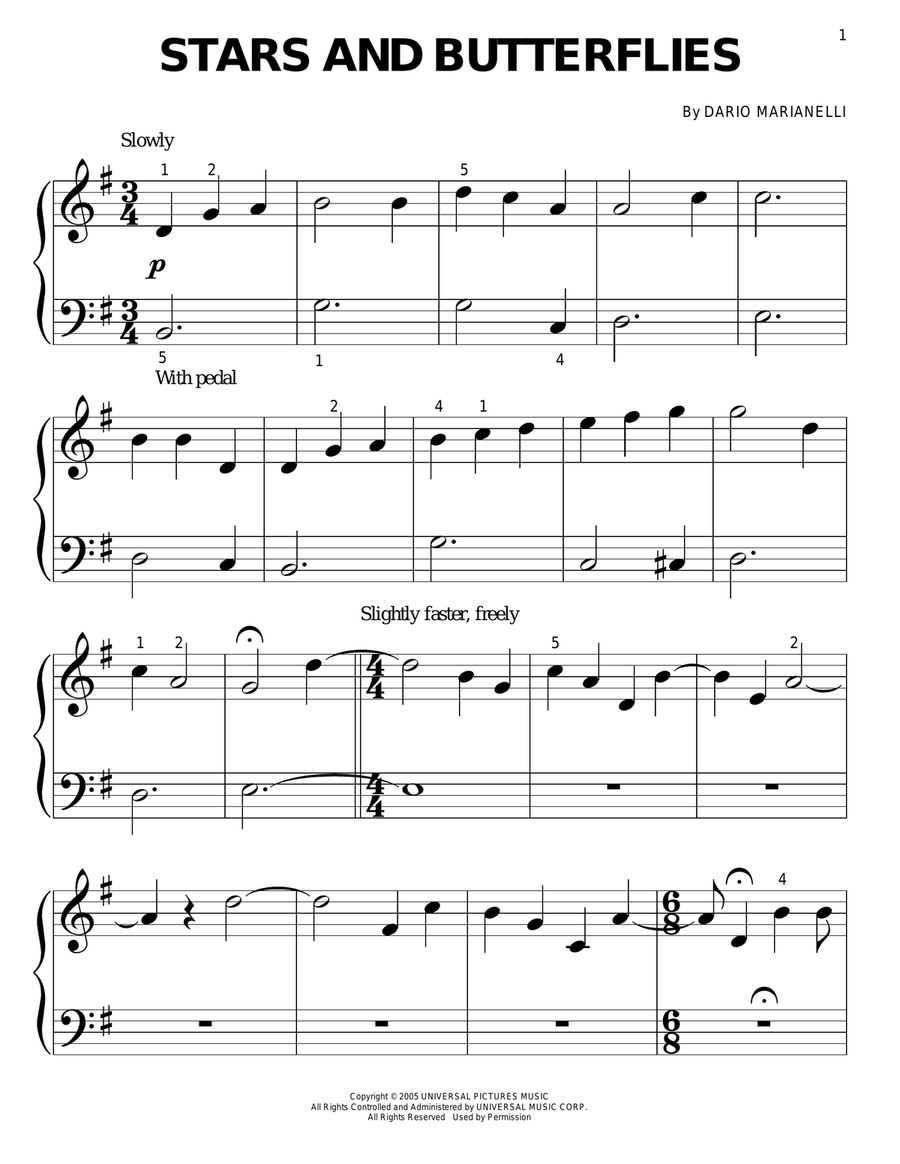 Stars And Butterflies (from Pride And Prejudice) Easy Piano scores gallery preview page 1