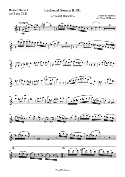Keyboard Sonata K.191 for Basset Horn Trio image number null