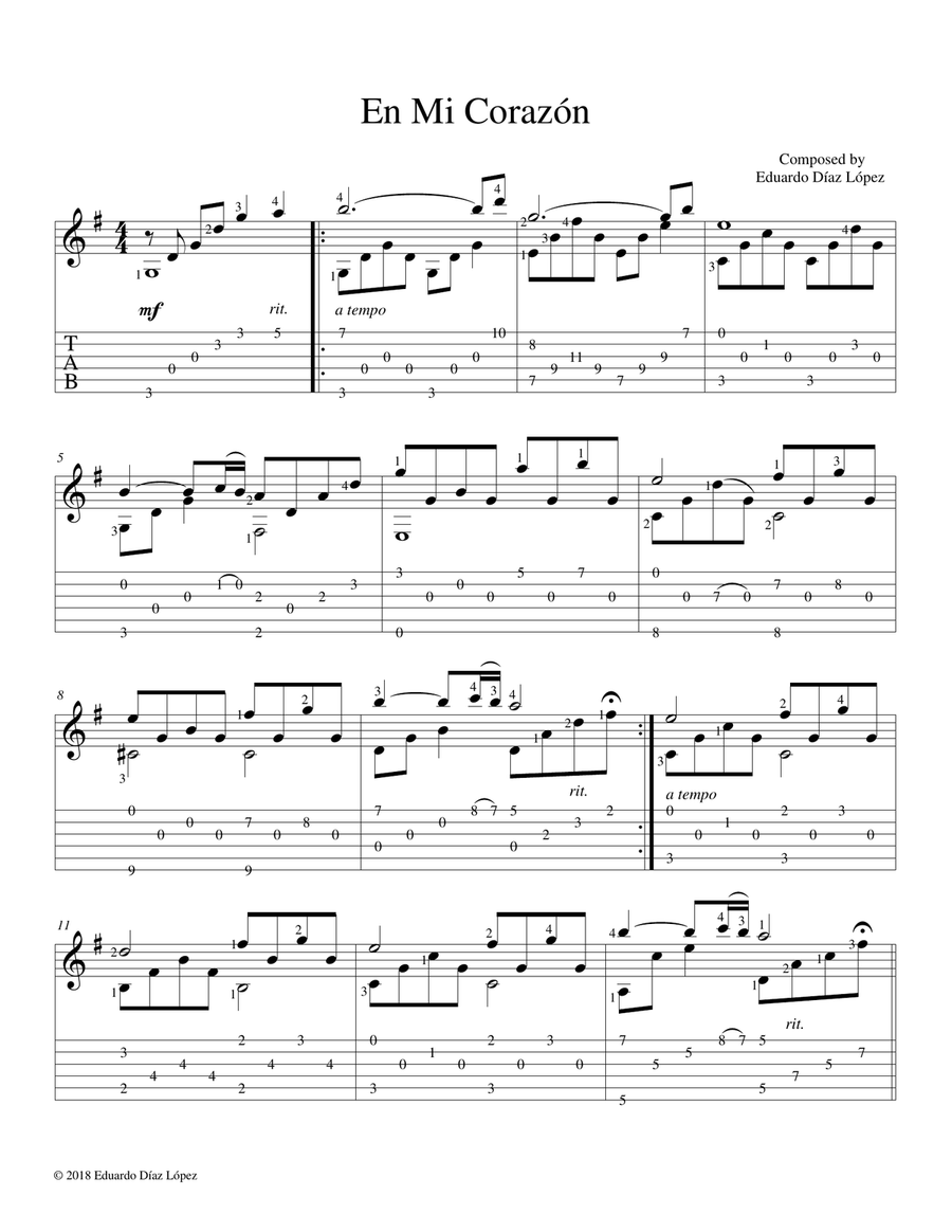 En Mi Corazón En Mi Corazón Guitar Solo scores gallery preview page 2
