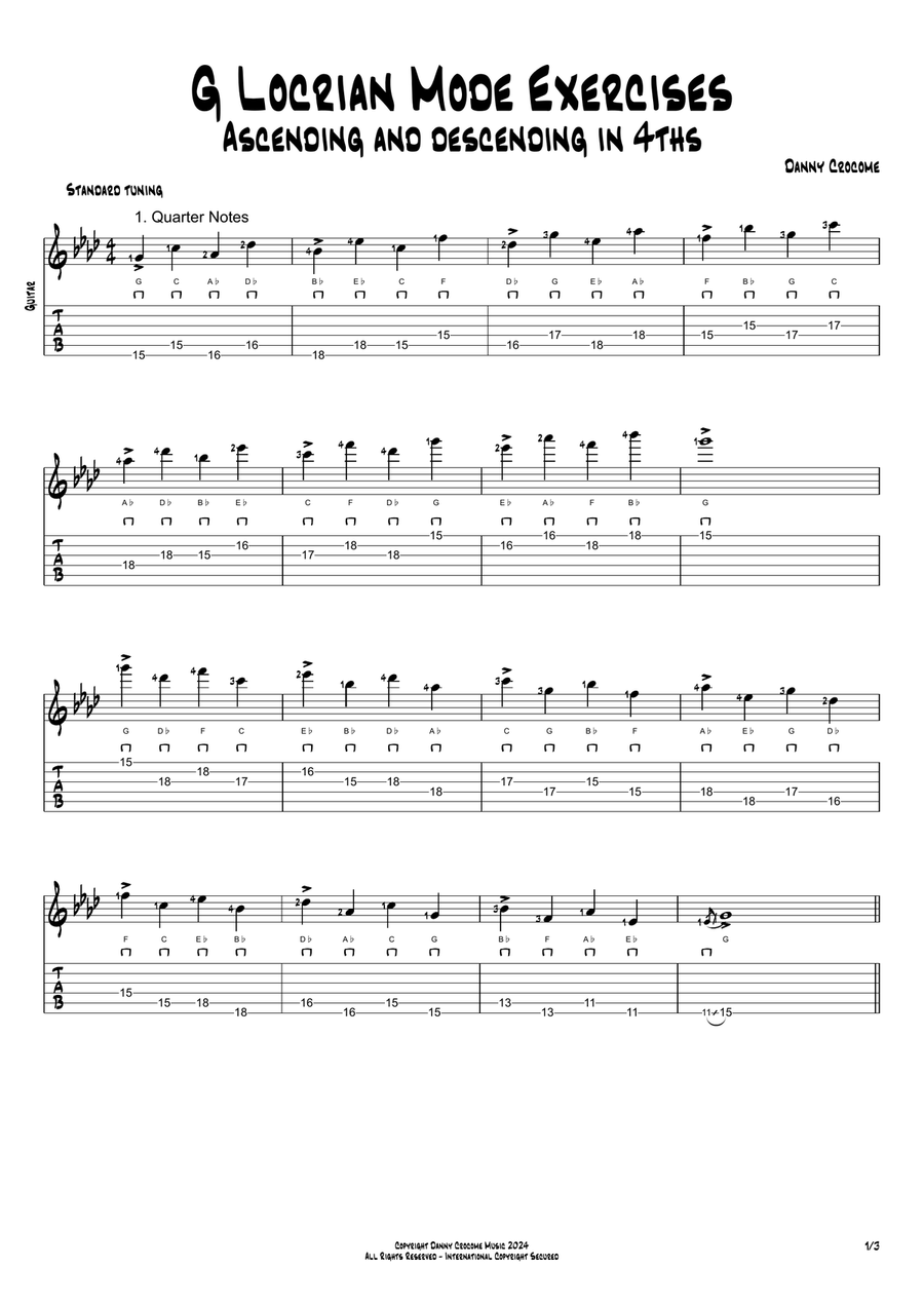 G Locrian Mode Exercises - Ascending and Descending in 4ths Acoustic Guitar scores gallery preview page 1