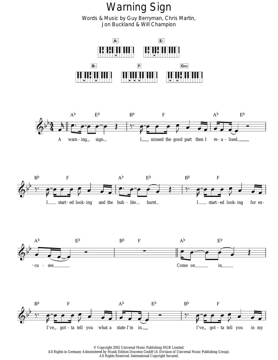 Warning Sign Warning Sign Piano scores gallery preview page 1