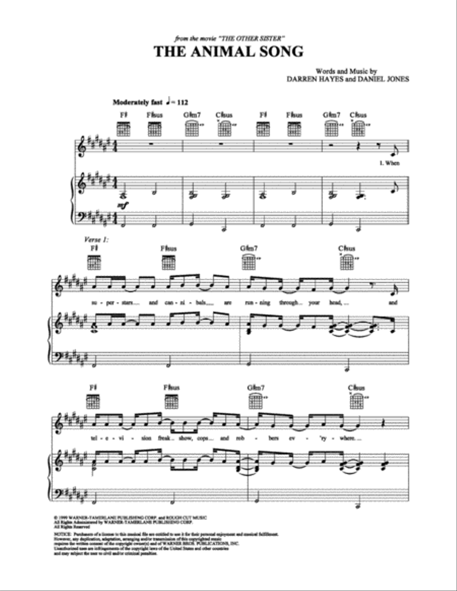 The Animal Song Piano, Vocal, Guitar scores gallery preview page 1