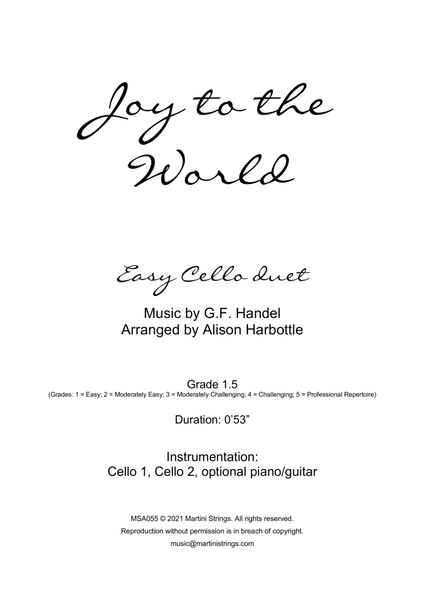 Joy to the World - easy cello duet image number null