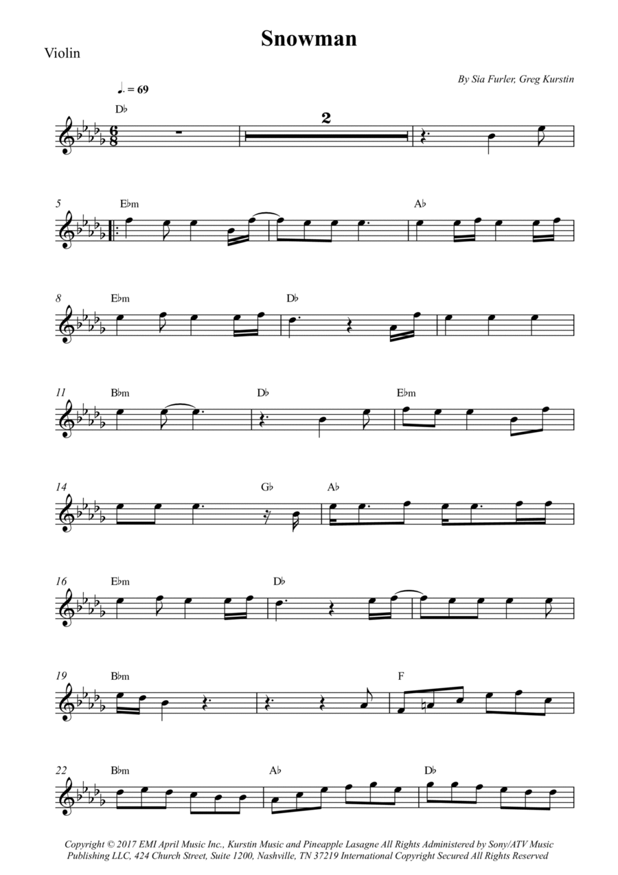 Snowman Snowman Violin Solo scores gallery preview page 1