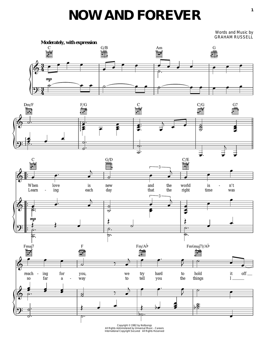 Now And Forever Piano, Vocal, Guitar scores gallery preview page 1