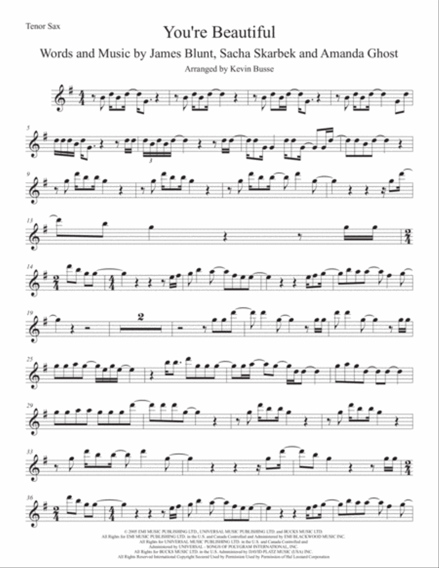 You're Beautiful Tenor Saxophone scores gallery preview page 1