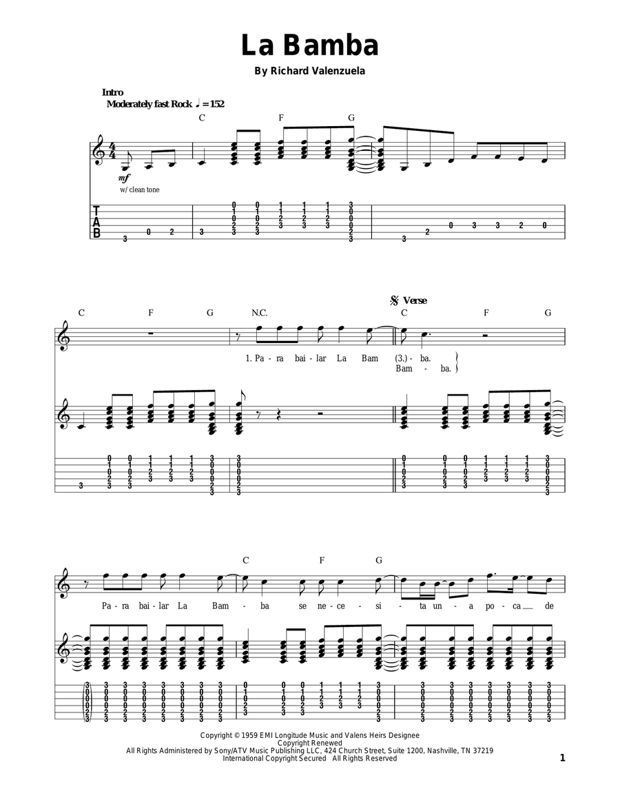 La Bamba Acoustic Guitar scores gallery preview page 1