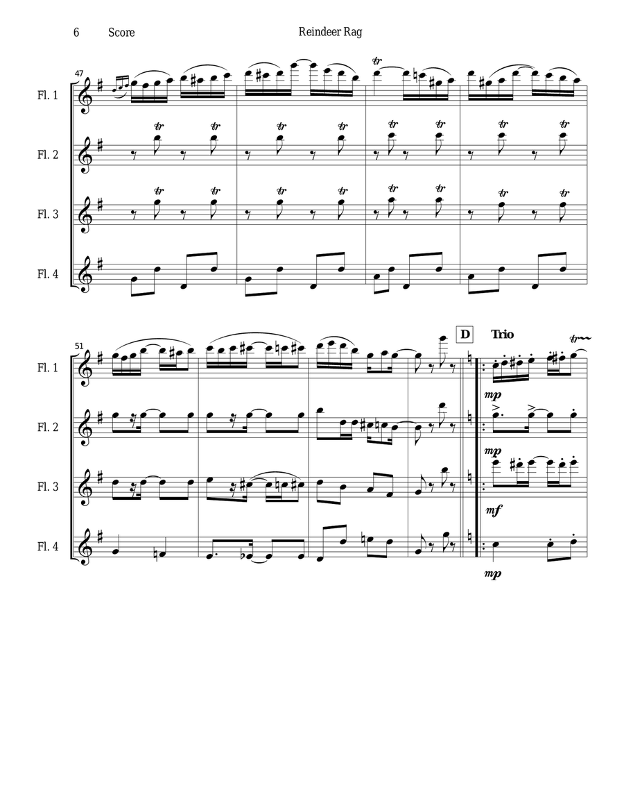 Reindeer Rag for Flute Quartet Flute Quartet scores gallery preview page 6