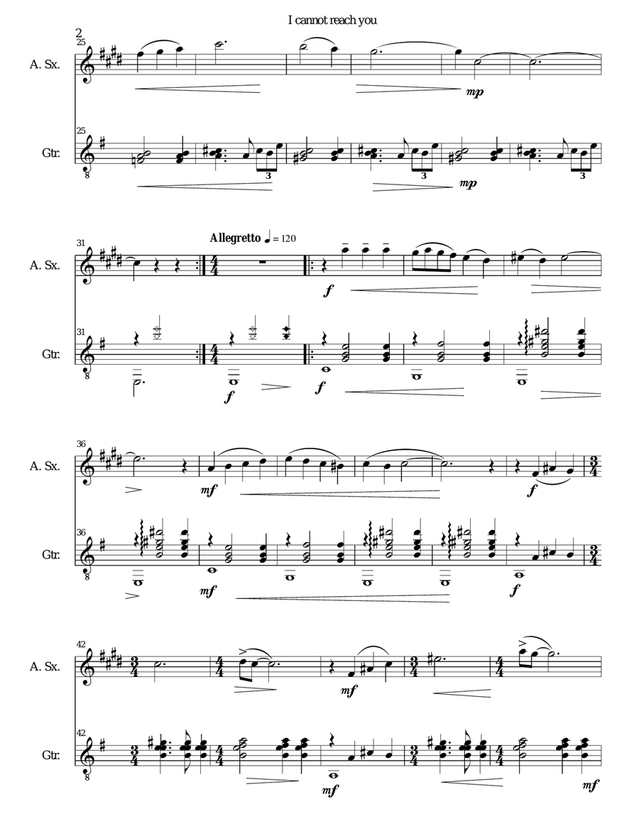 I cannot reach you for alto saxophone and guitar Alto Saxophone scores gallery preview page 2