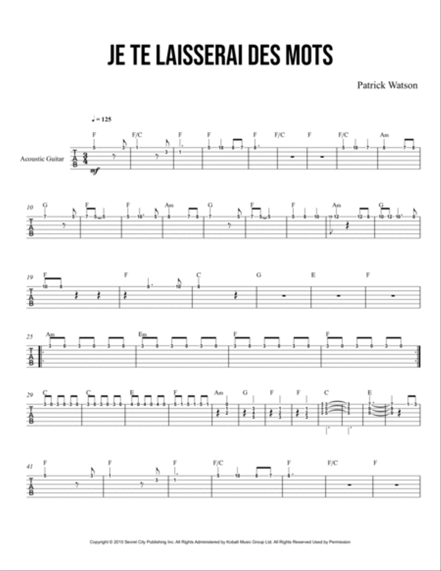 Je Te Laisserai Des Mots Bass Guitar scores gallery preview page 2