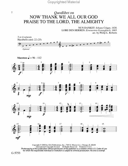 Quodlibet on Now Thank We All Our God / Praise to the Lord, the Almighty - Handbells image number null