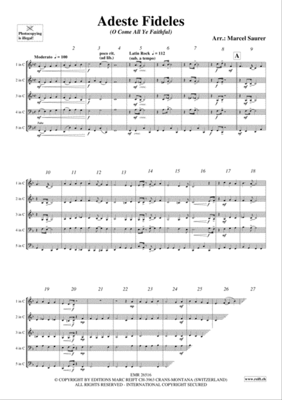 Adeste Fideles Brass Quintet scores gallery preview page 3