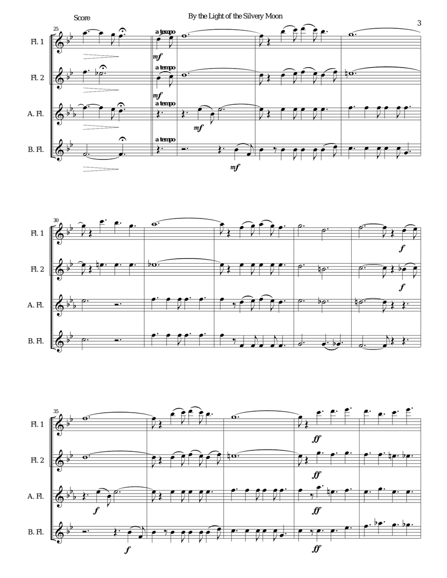 By the light of the silvery moon for flute quartet Flute Quartet scores gallery preview page 3