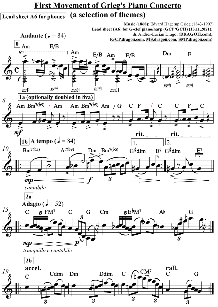Grieg (Edvard) - First Movement of Grieg's Piano Concerto in A minor (a selection of themes) - Lead Clarinet scores gallery preview page 1