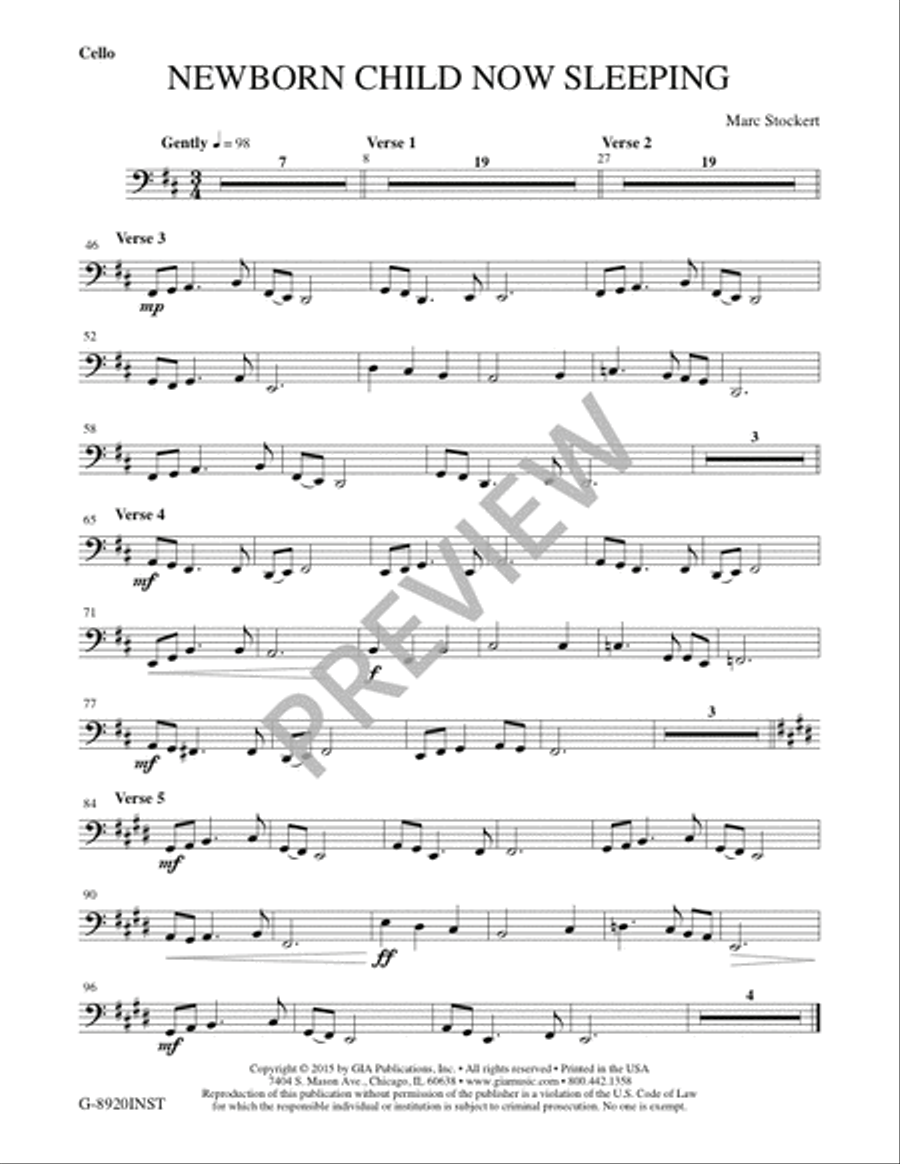 Newborn Child Now Sleeping - Instrument edition Cello scores gallery preview page 5
