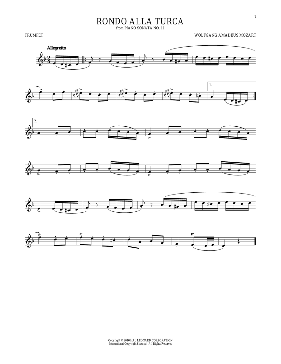 Rondo Alla Turca Trumpet Solo scores gallery preview page 1
