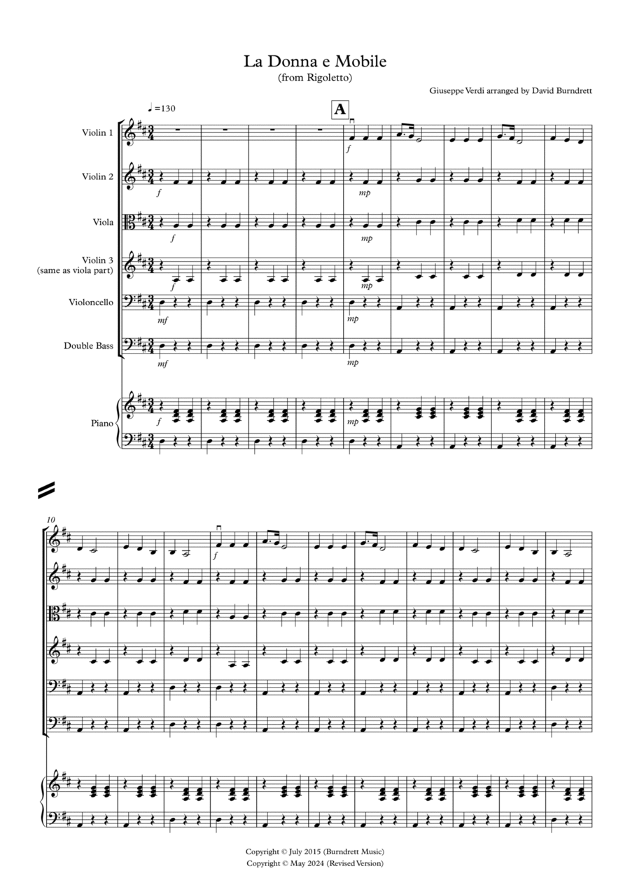 La Donna e Mobile (from Rigoletto) for String Orchestra String Orchestra scores gallery preview page 1
