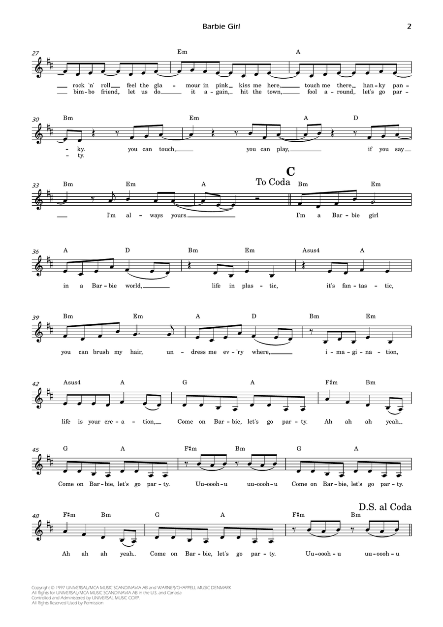 Barbie Girl Piano scores gallery preview page 2