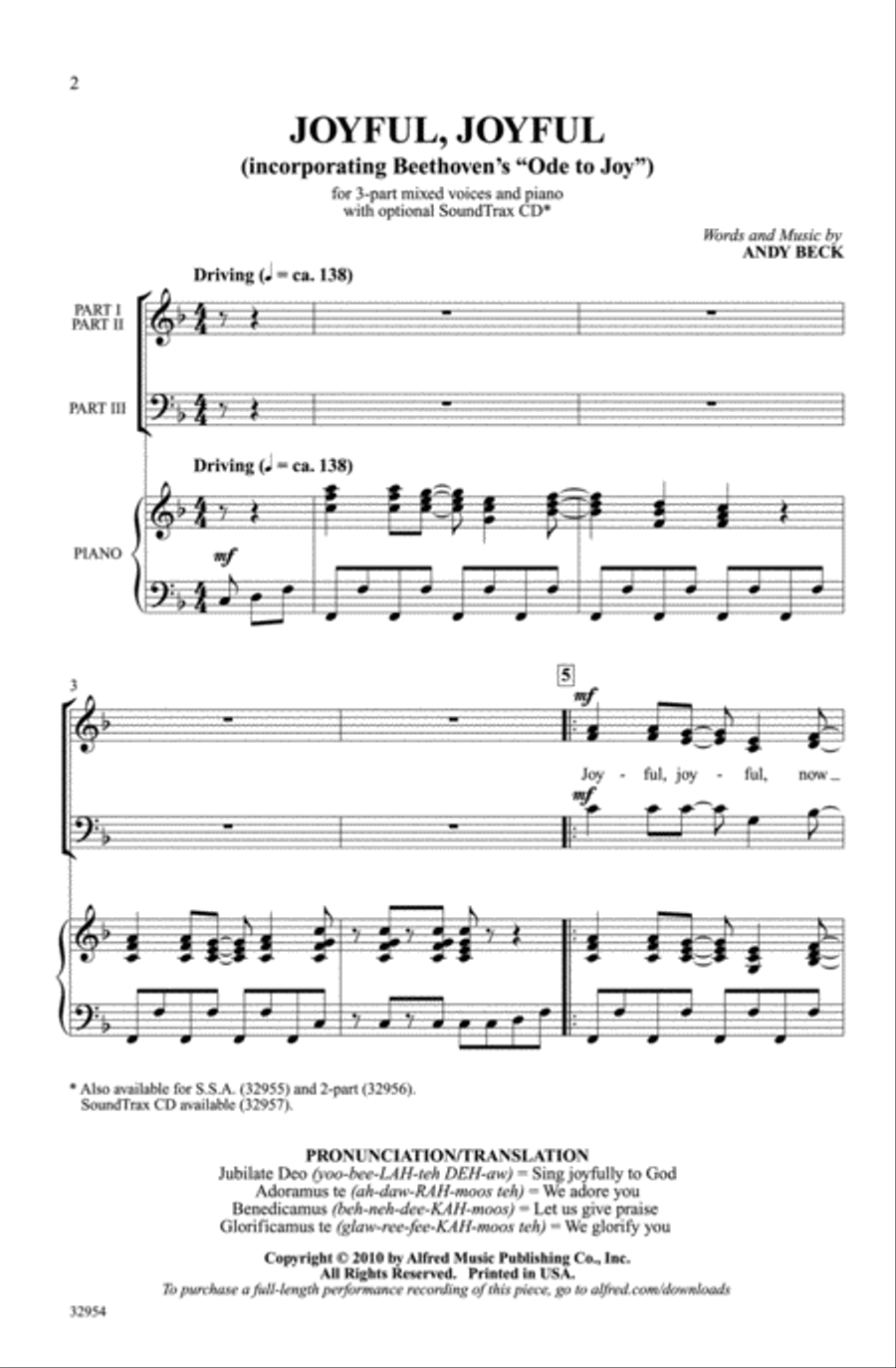 Joyful, Joyful (incorporating Beethoven's Ode to Joy) 3-Part scores gallery preview page 2