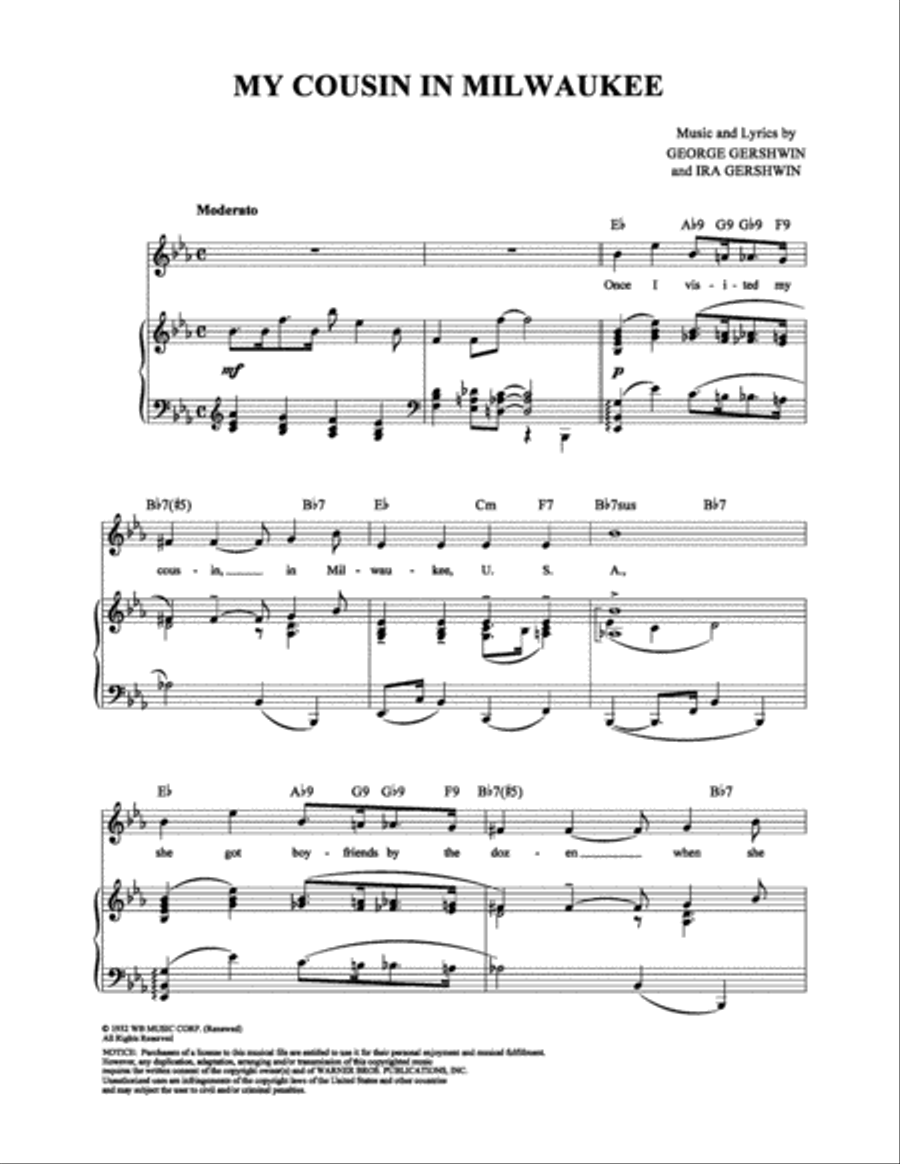My Cousin in Milwaukee My Cousin in Milwaukee Piano, Vocal, Guitar scores gallery preview page 1
