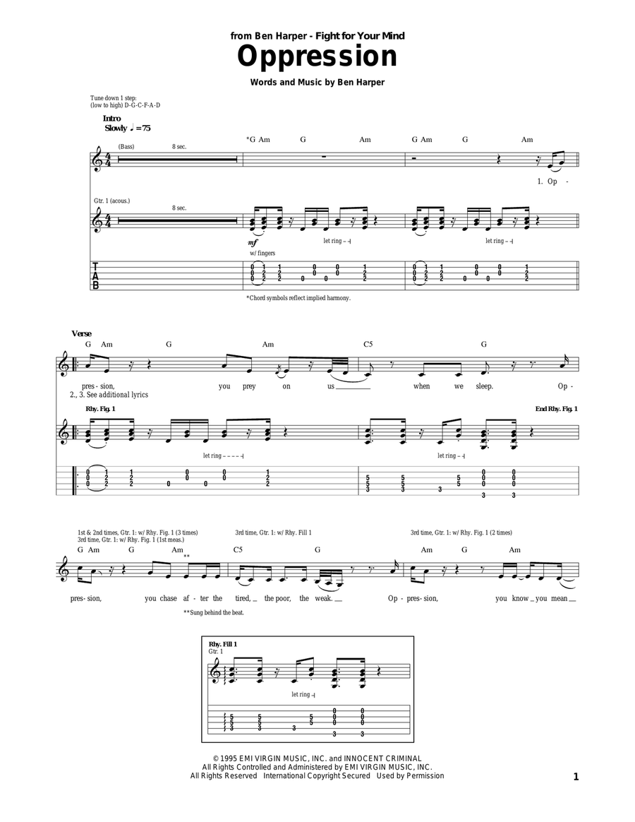 Oppression Acoustic Guitar scores gallery preview page 1