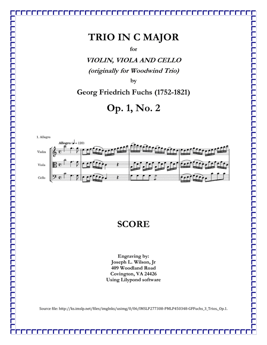 Fuchs Trio in C Major for Violin, Viola and Celllo (originally Woodwind Trio) image number null