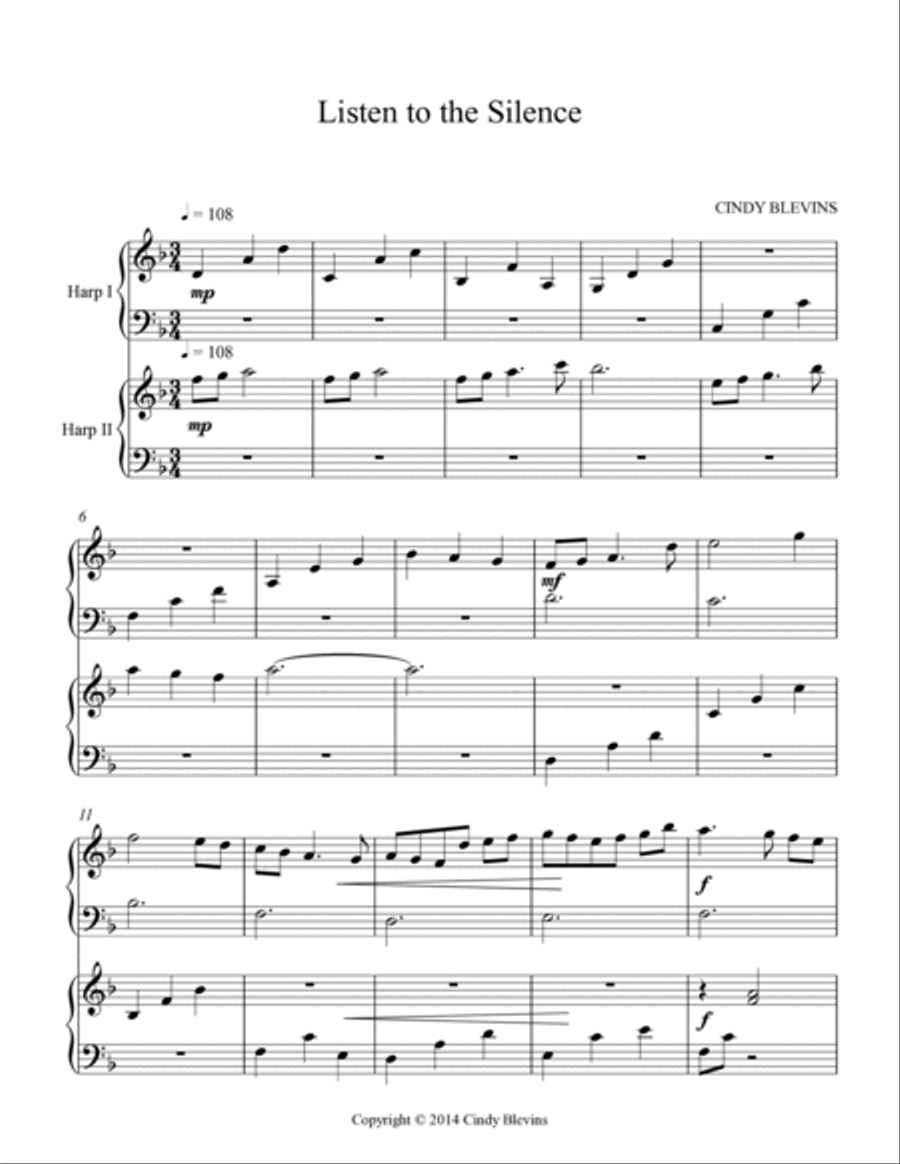 Listen to the Silence, Lap Harp Duet Lap Harp scores gallery preview page 2