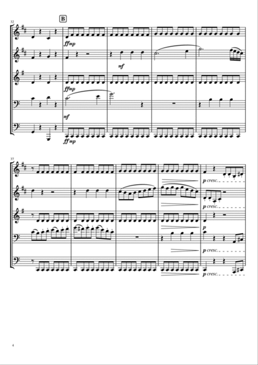 Beethoven Symphony No. 1 Movement I Brass Quintet scores gallery preview page 4