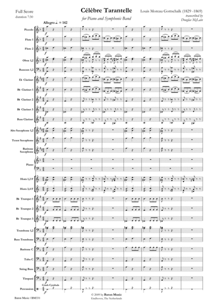 Célèbre Tarantelle by Louis Moreau Gottschalk Concert Band - Sheet Music