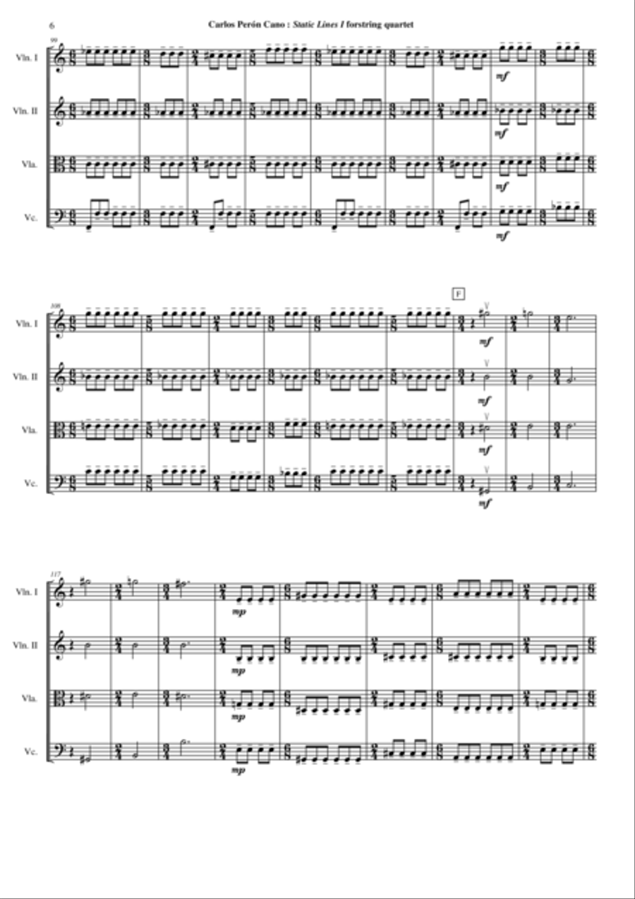 Carlos Perón Cano: Static Lines I (2003) for string quartet String Quartet scores gallery preview page 6