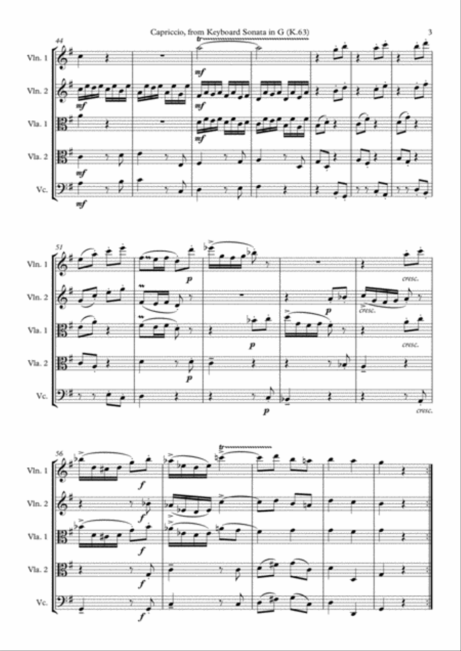 Scarlatti Capriccio arranged for String Quintet String Quintet scores gallery preview page 4