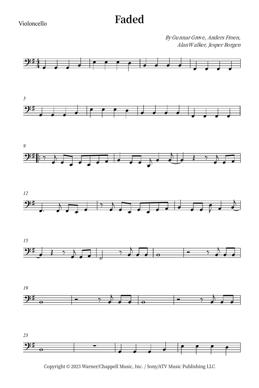 Faded Faded Cello Solo scores gallery preview page 1