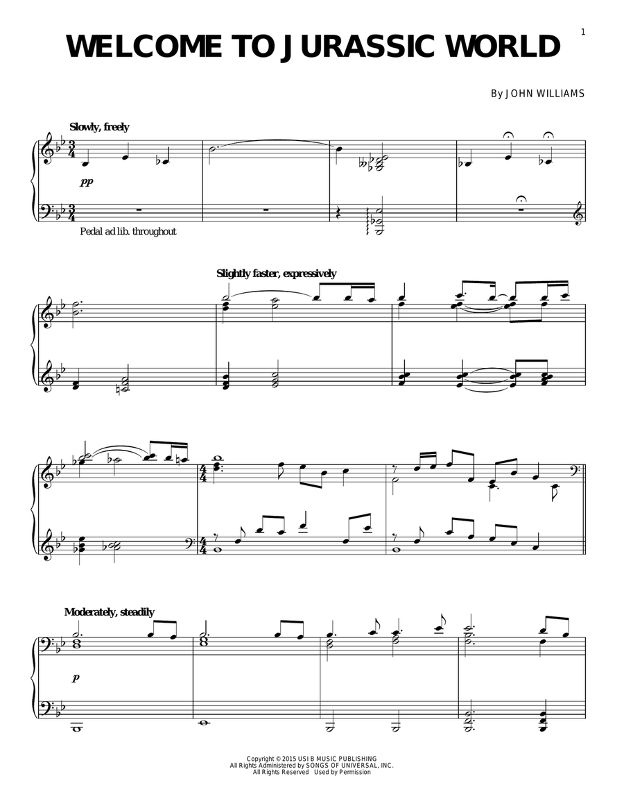 Welcome To Jurassic World Piano Solo scores gallery preview page 1