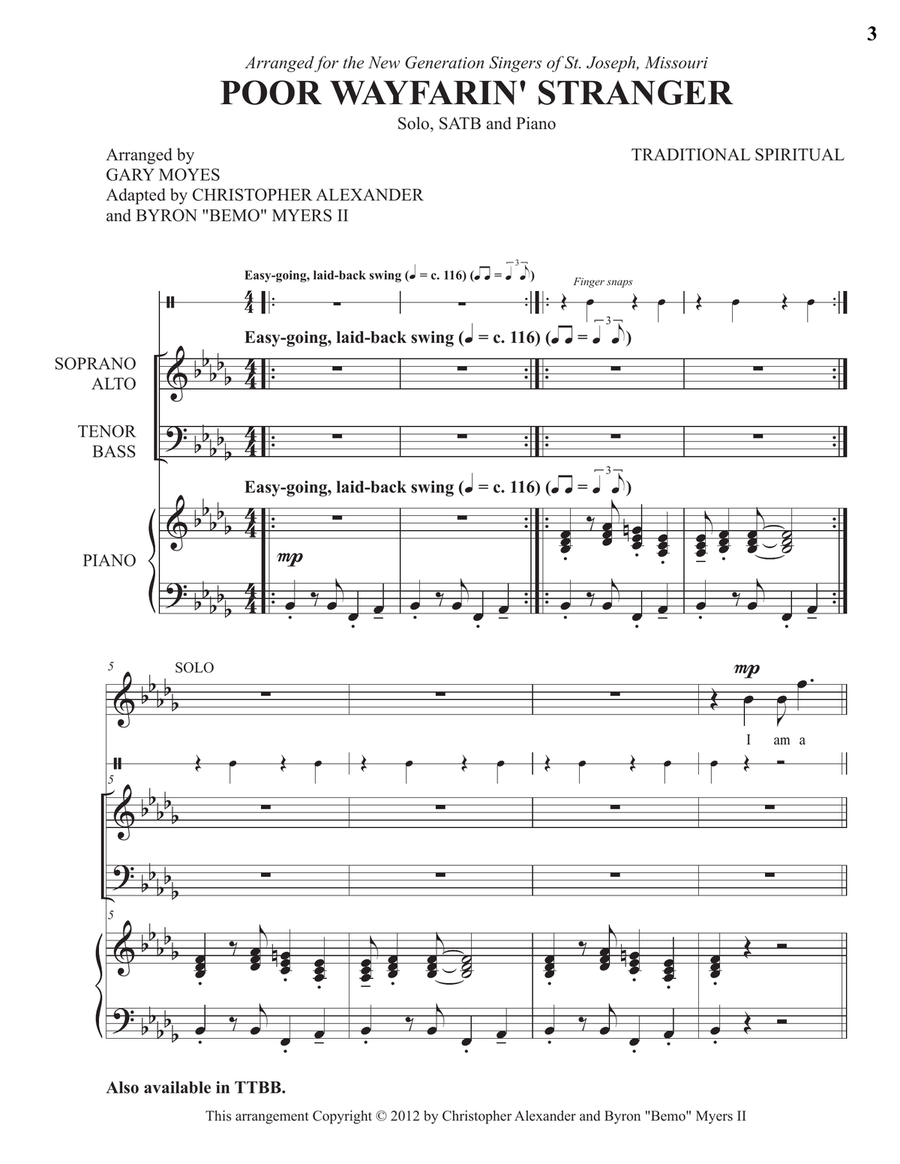 Poor Wayfarin' Stranger (SATB) 4-Part scores gallery preview page 3
