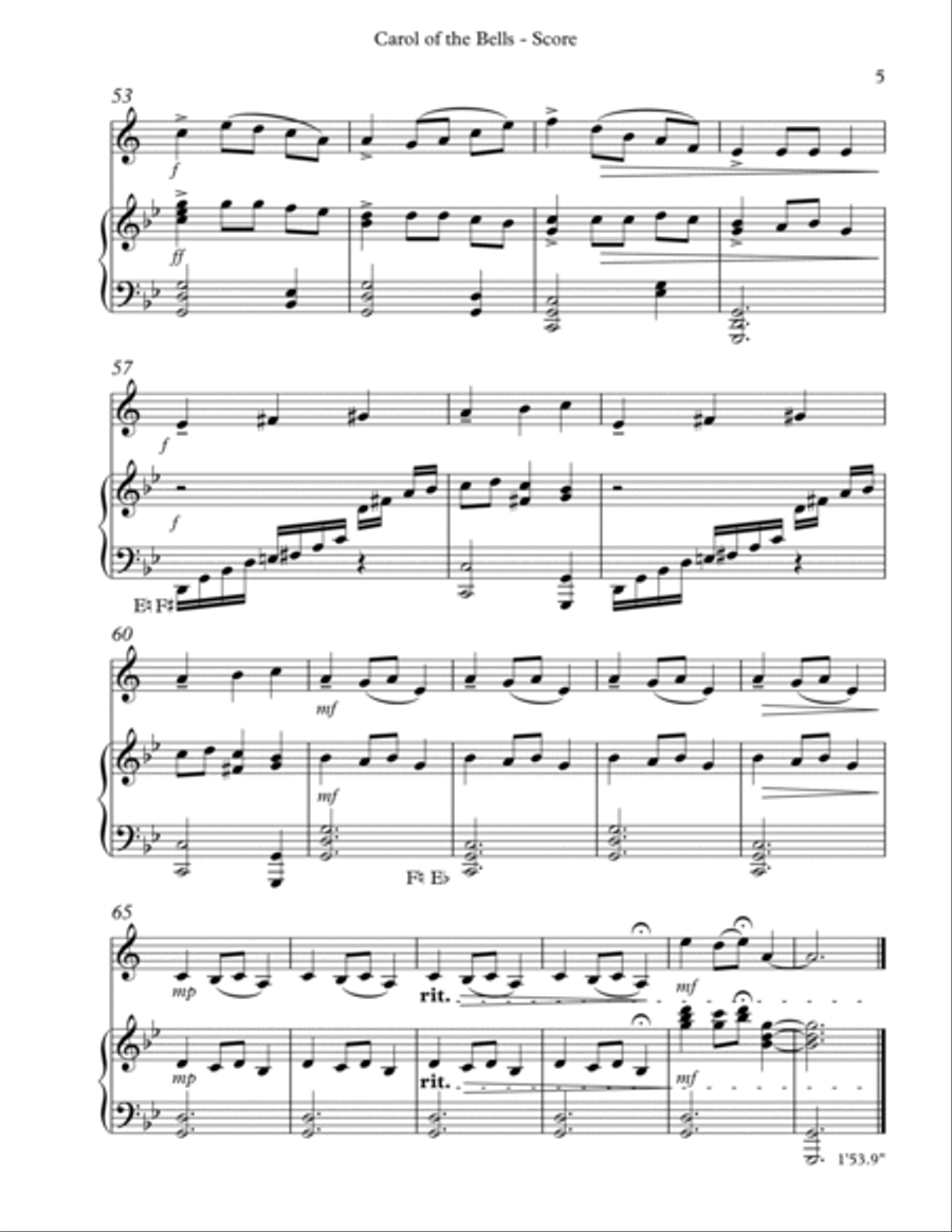 Carol of the Bells, Duet for Bb Trumpet and Pedal Harp image number null