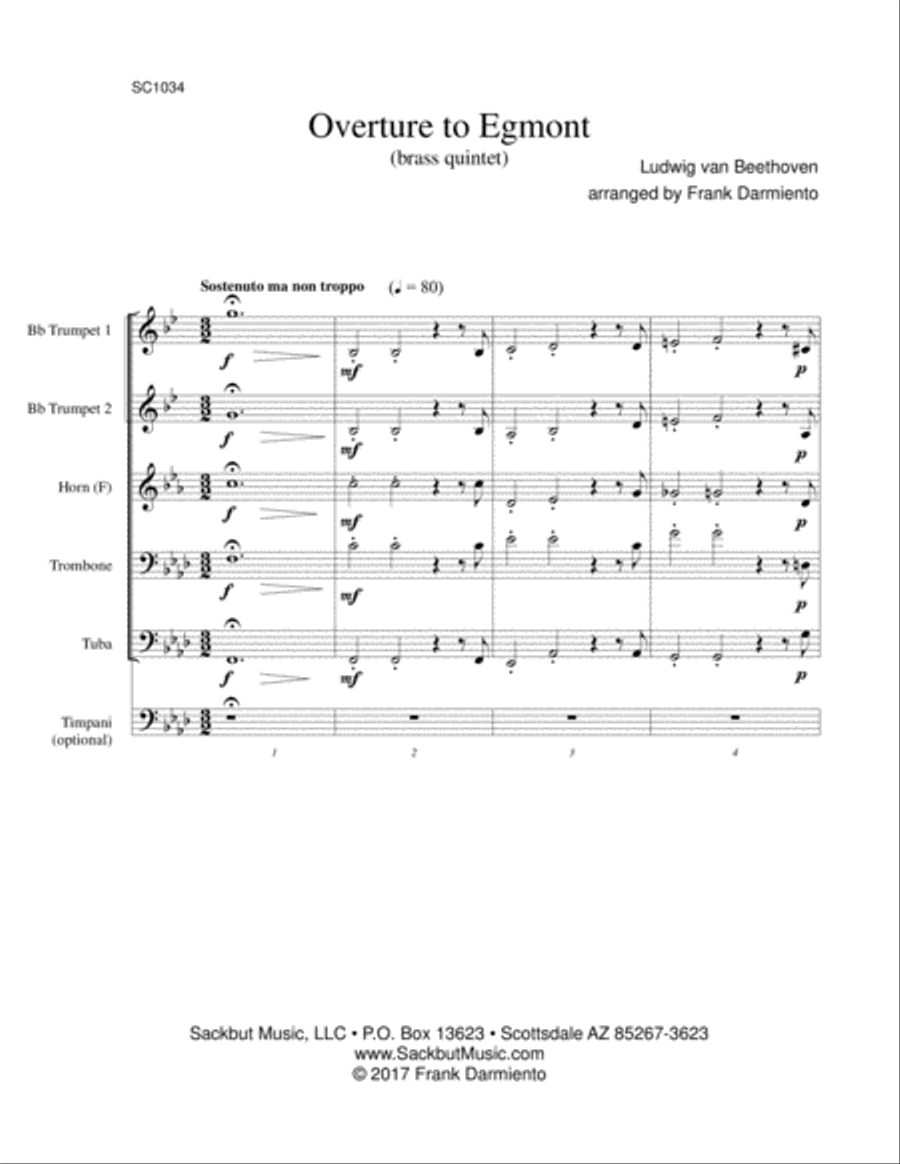 Egmont Overture (for brass quintet) Brass Quintet scores gallery preview page 2