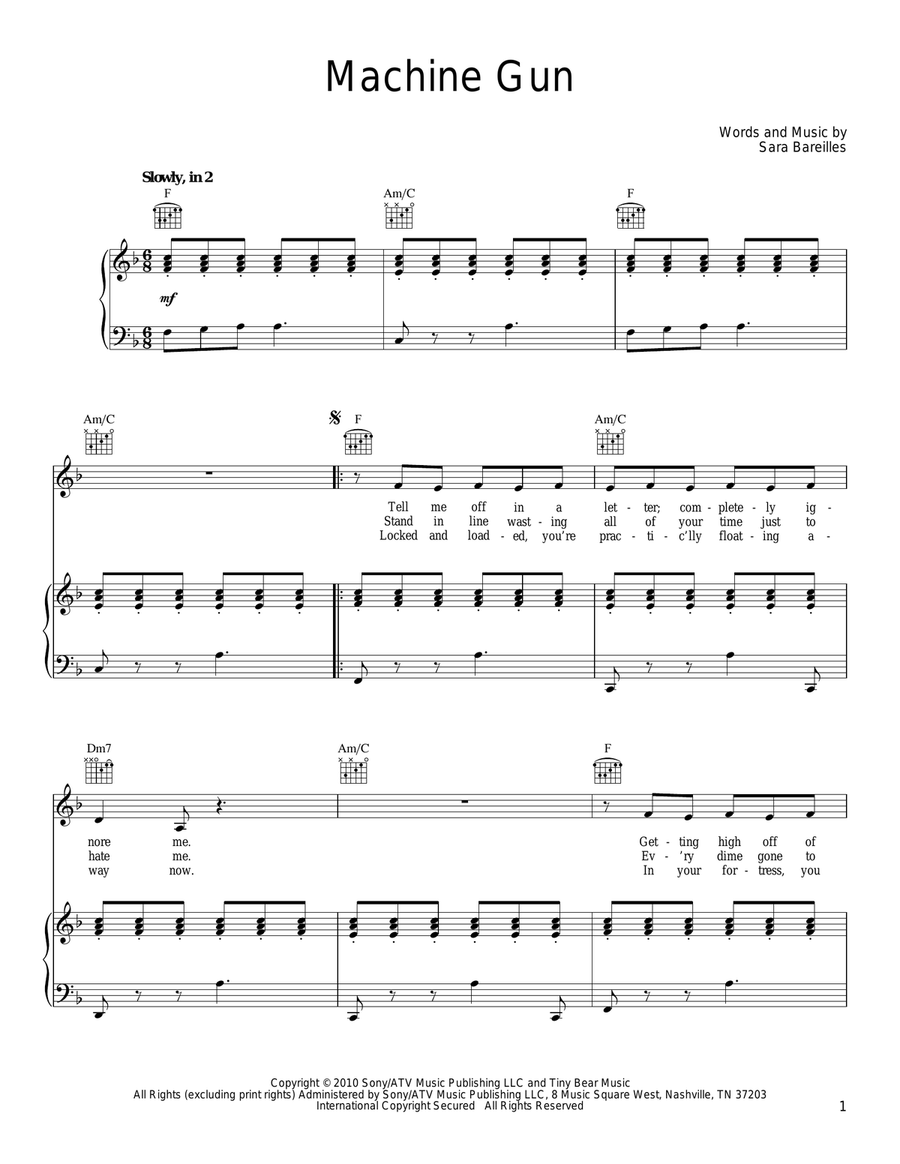 Machine Gun Machine Gun Piano, Vocal, Guitar scores gallery preview page 1