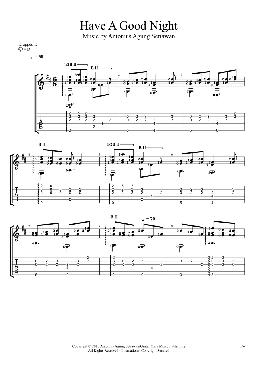 Have A Good Night (Solo Guitar Tablature) Guitar Tablature scores gallery preview page 1