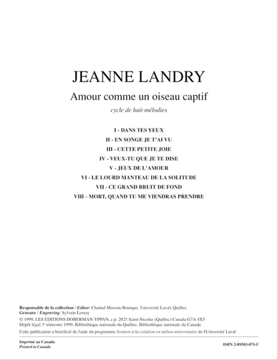 Amour comme un oiseau captif Voice Solo scores gallery preview page 1