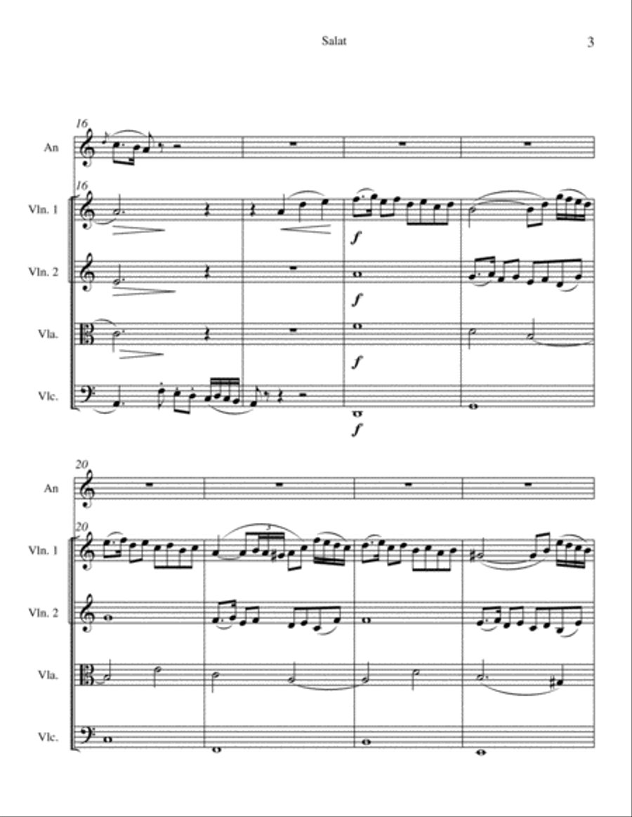 Salaat (Prayer) for Qanoon quintet String Quartet scores gallery preview page 3