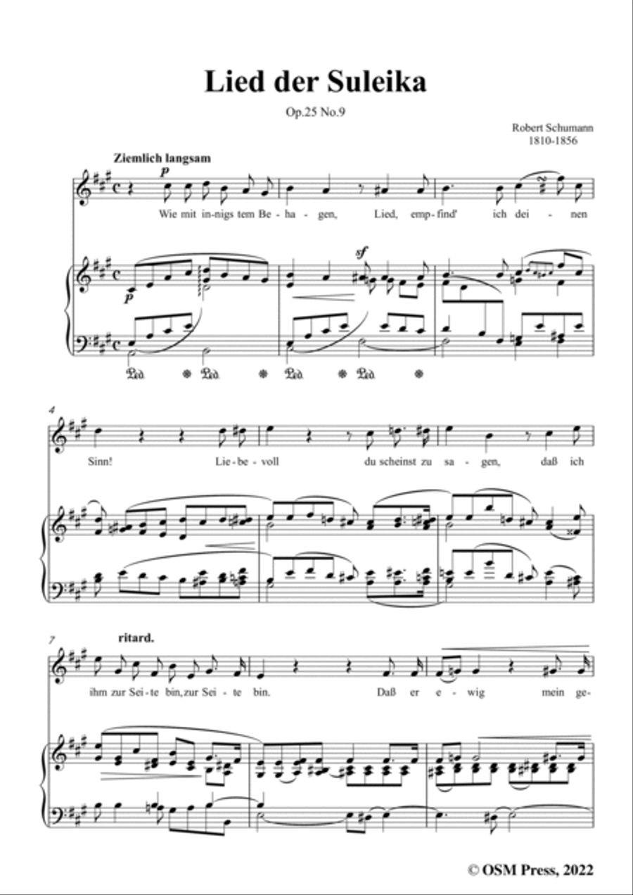 Schumann-Lied der Suleika,Op.25 No.9,in A Major,from Myrten,for Voice and Piano Voice Solo scores gallery preview page 3