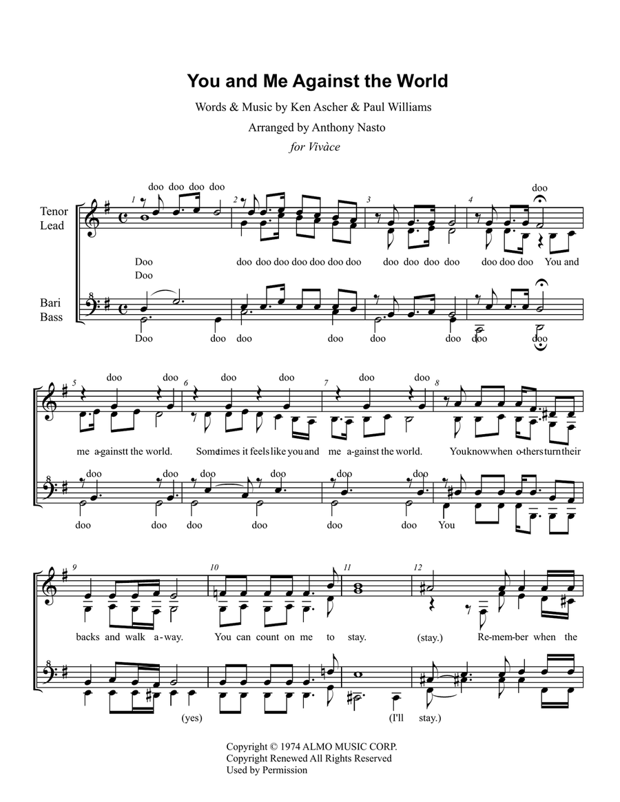 You And Me Against The World SSAA scores gallery preview page 1