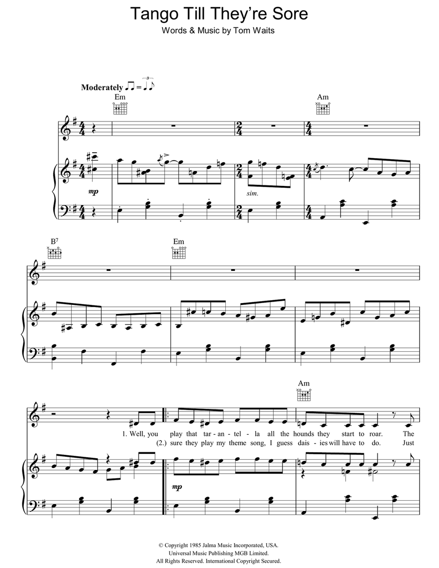 Tango Till They're Sore Piano, Vocal, Guitar scores gallery preview page 1